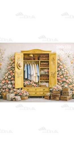 Tło fotograficzne „Żółta garderoba wśród pastelowych kwiatów” | E845